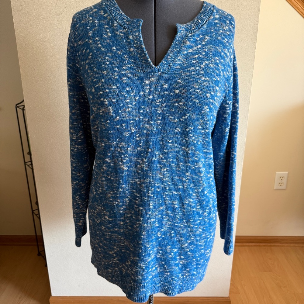 Lands’ End Women’s Blue Split-Neck Long-Sleeve Pullover Sweater , 2X (20W-22W)